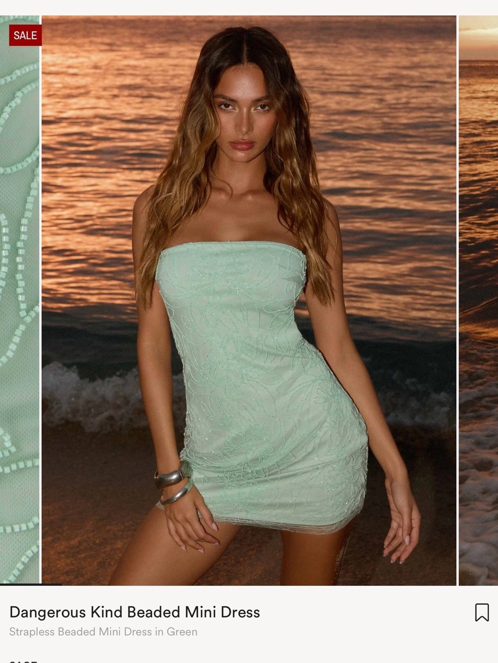 Strapless Beaded Mini Dress in Mint Green